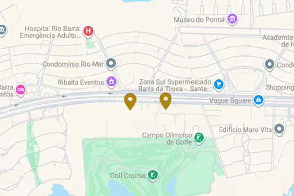 Mapa de localização do Oceana Golf e do Lounge de Vendas